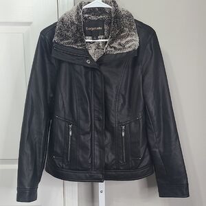 Bagatelle Women's M Black Faux Leather Jacket with‎ Faux Fur Collar